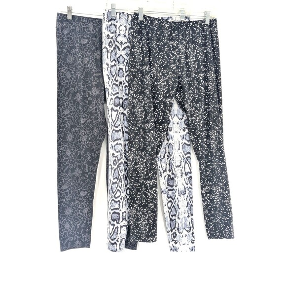 Black White Snakeskin Floral Polka Dot Casual  Leggings Bundle of 3 Size Large - Picture 1 of 8